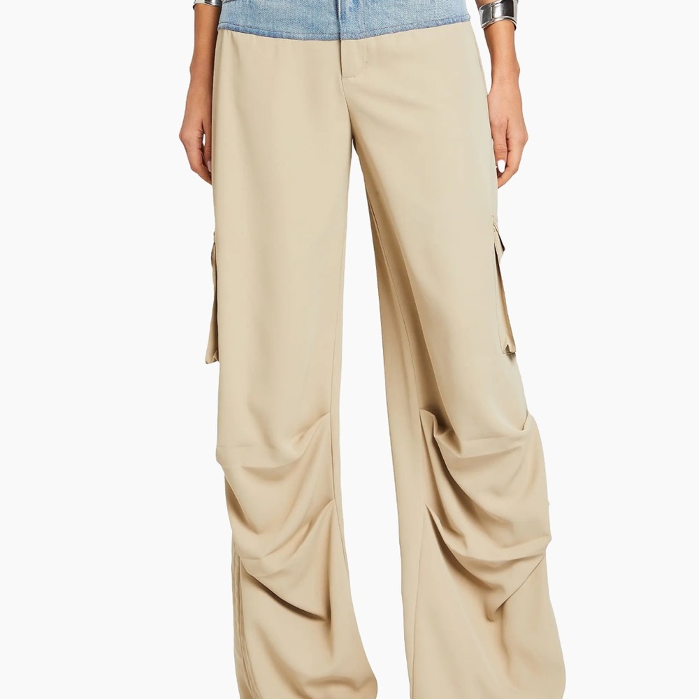 SOLD OUT SER.O.YA Beige Wide Leg Cargo Pant with denim waist size 28